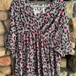 Gray and Pink Leopard Print Women's Top